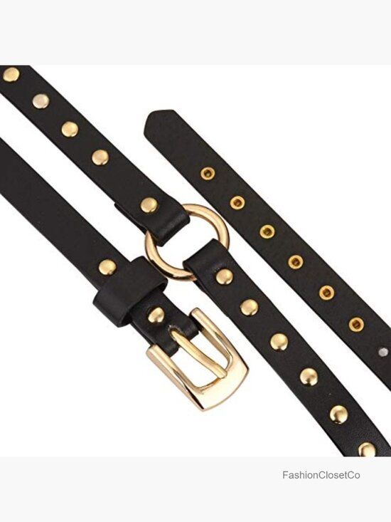 Skinny Studded Rivet Belt Faux Leather Punk Waist Belt for Women (200cm) main image 6